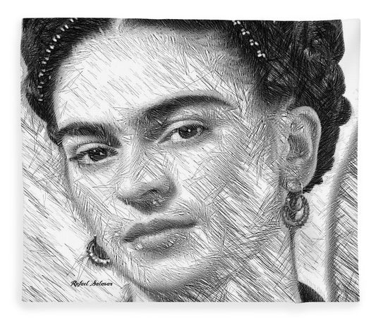 Frida Drawing In Black And White - Blanket