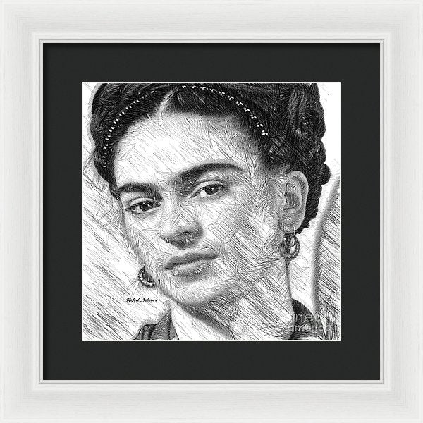 Frida Drawing In Black And White - Framed Print