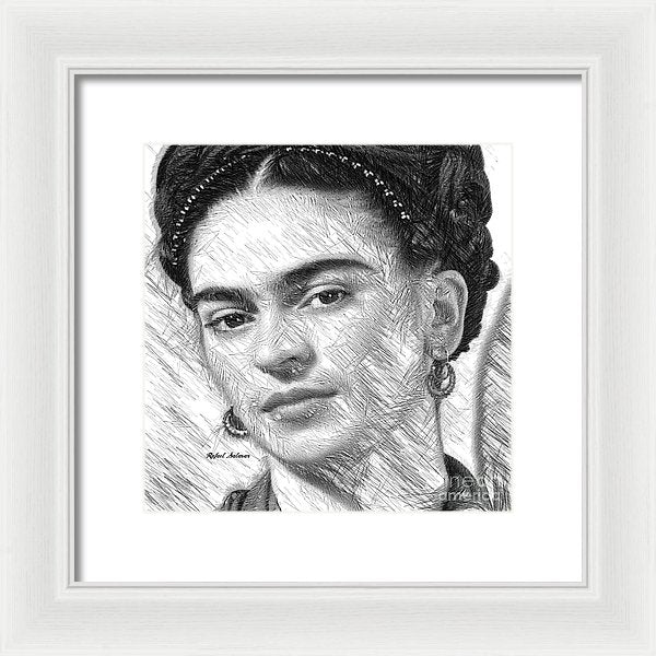 Frida Drawing In Black And White - Framed Print