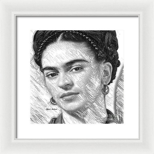 Frida Drawing In Black And White - Framed Print