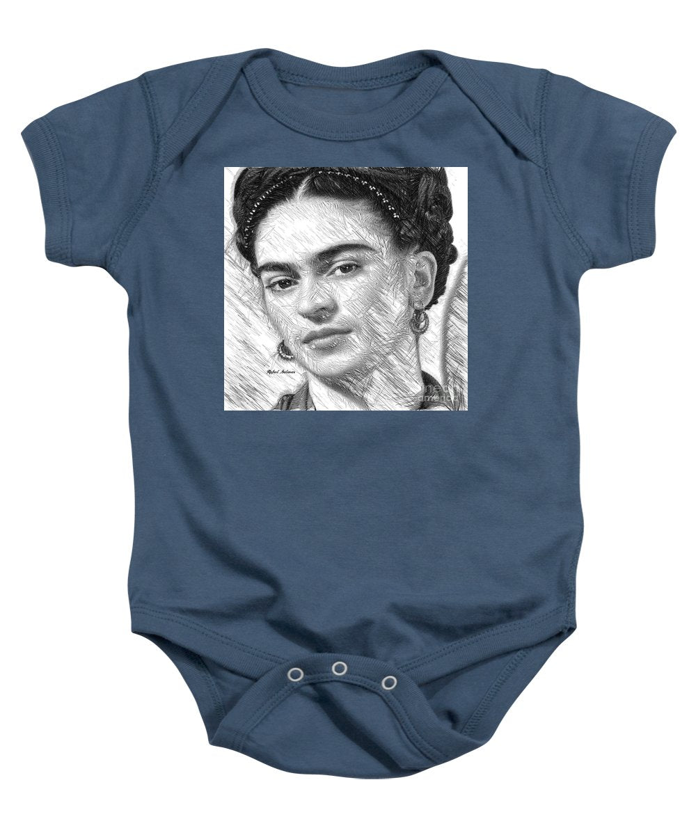 Frida Drawing In Black And White - Baby Onesie