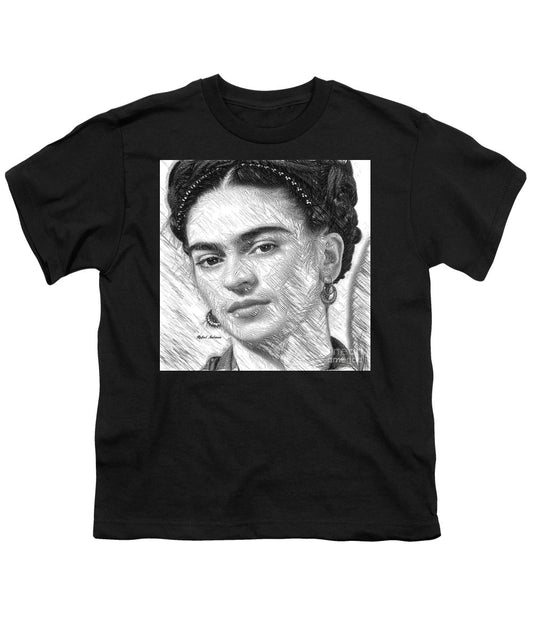 Frida Drawing In Black And White - Youth T-Shirt