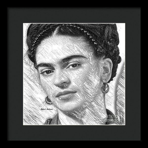 Frida Drawing In Black And White - Framed Print