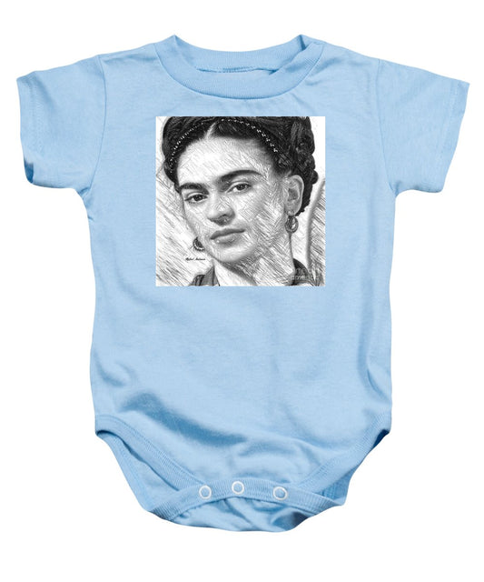 Frida Drawing In Black And White - Baby Onesie