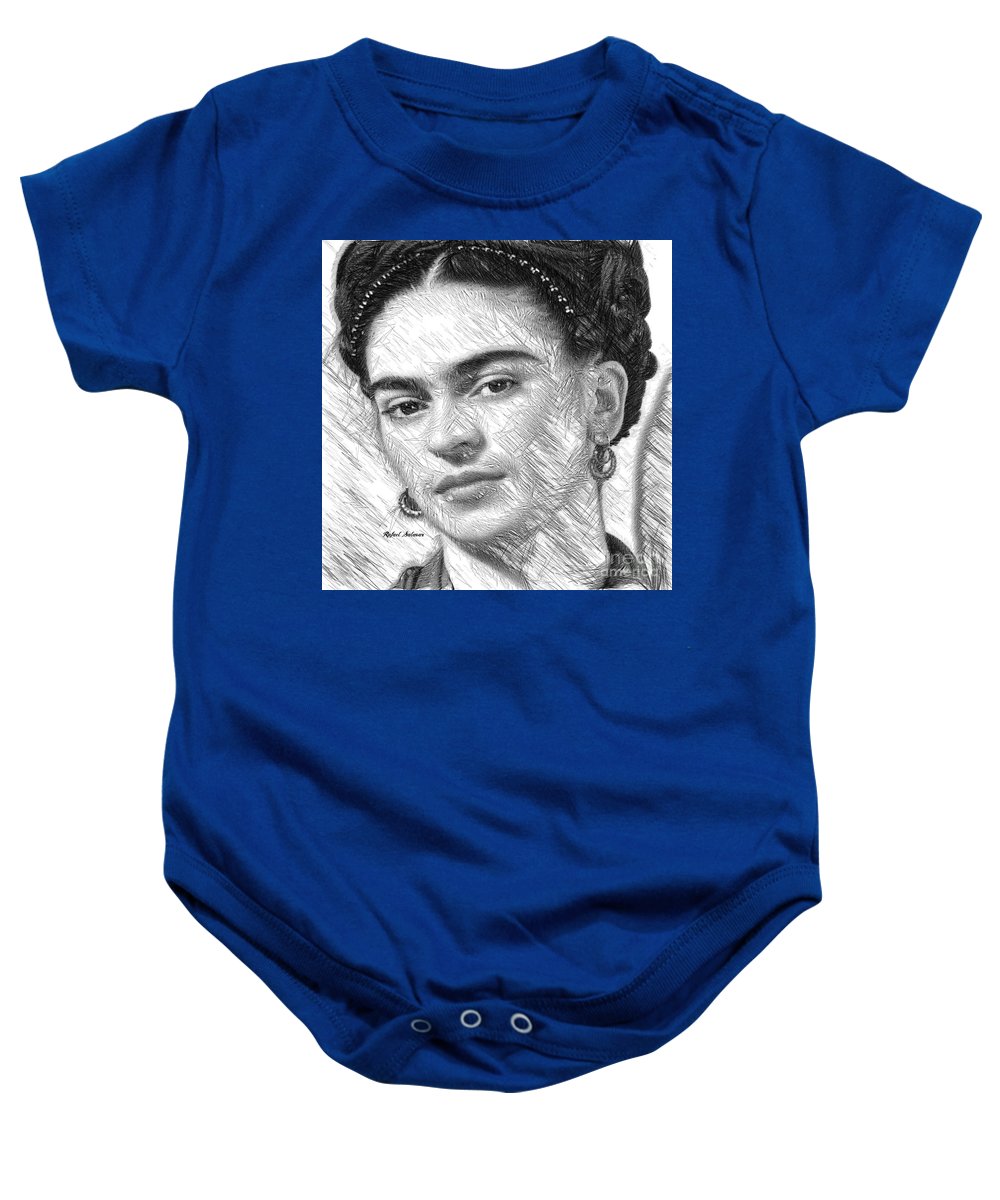 Frida Drawing In Black And White - Baby Onesie