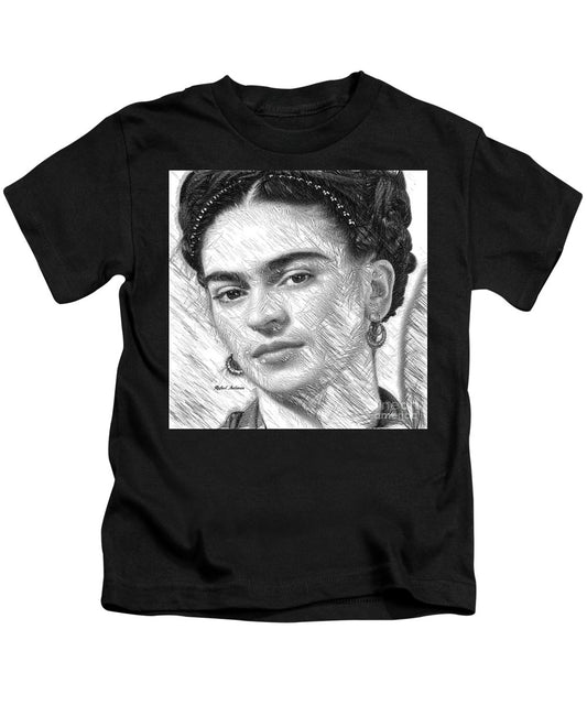 Frida Drawing In Black And White - Kids T-Shirt