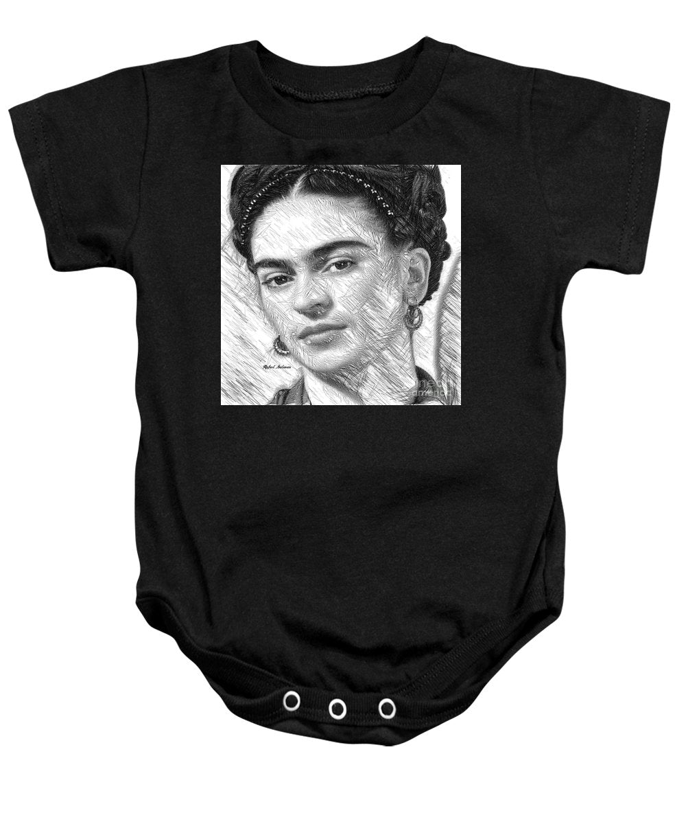 Frida Drawing In Black And White - Baby Onesie