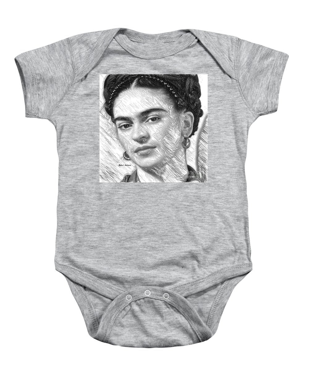 Frida Drawing In Black And White - Baby Onesie