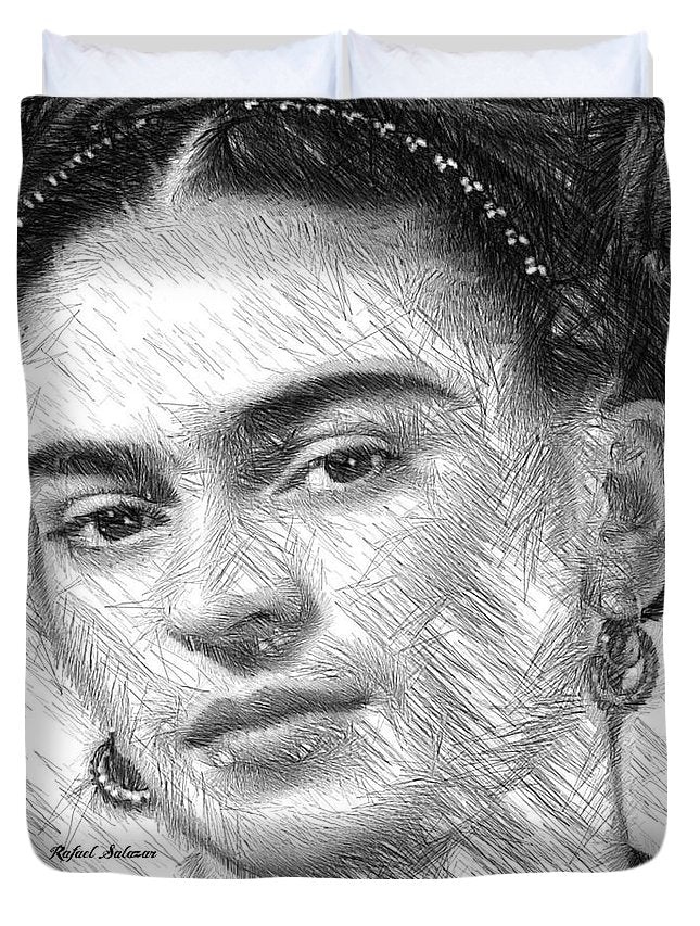 Dessin de Frida en noir et blanc - Housse de couette