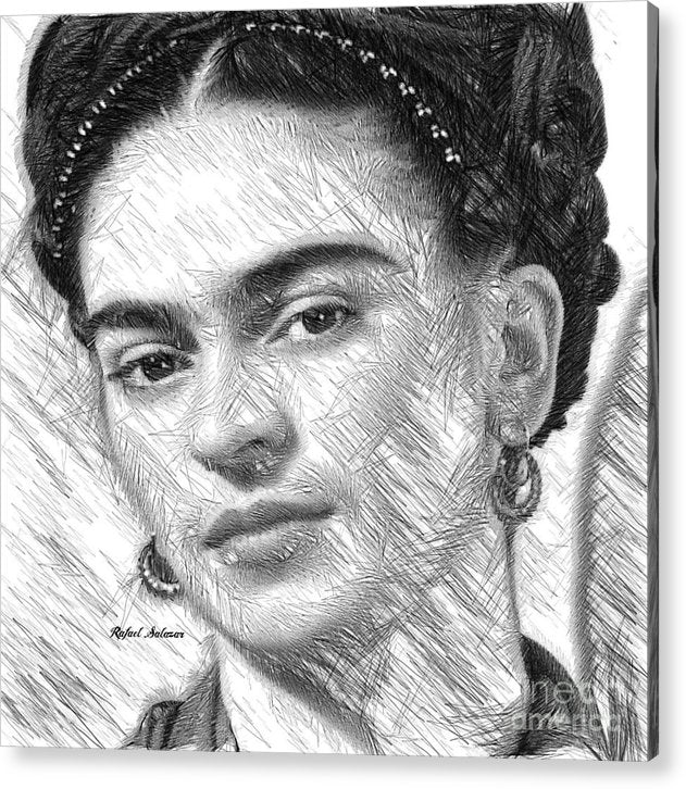 Frida Drawing In Black And White - Acrylic Print