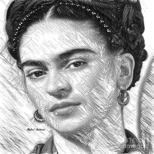 Dessin de Frida en noir et blanc - Impression d'art