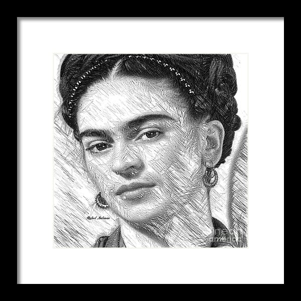 Frida Drawing In Black And White - Framed Print