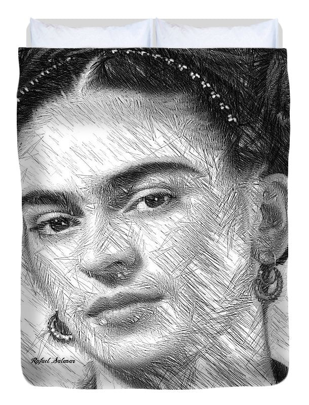 Dessin de Frida en noir et blanc - Housse de couette