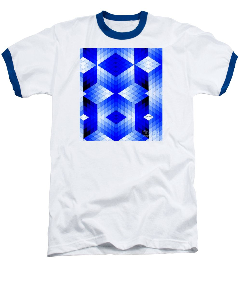 T-shirt de baseball - Motif géométrique en bleu