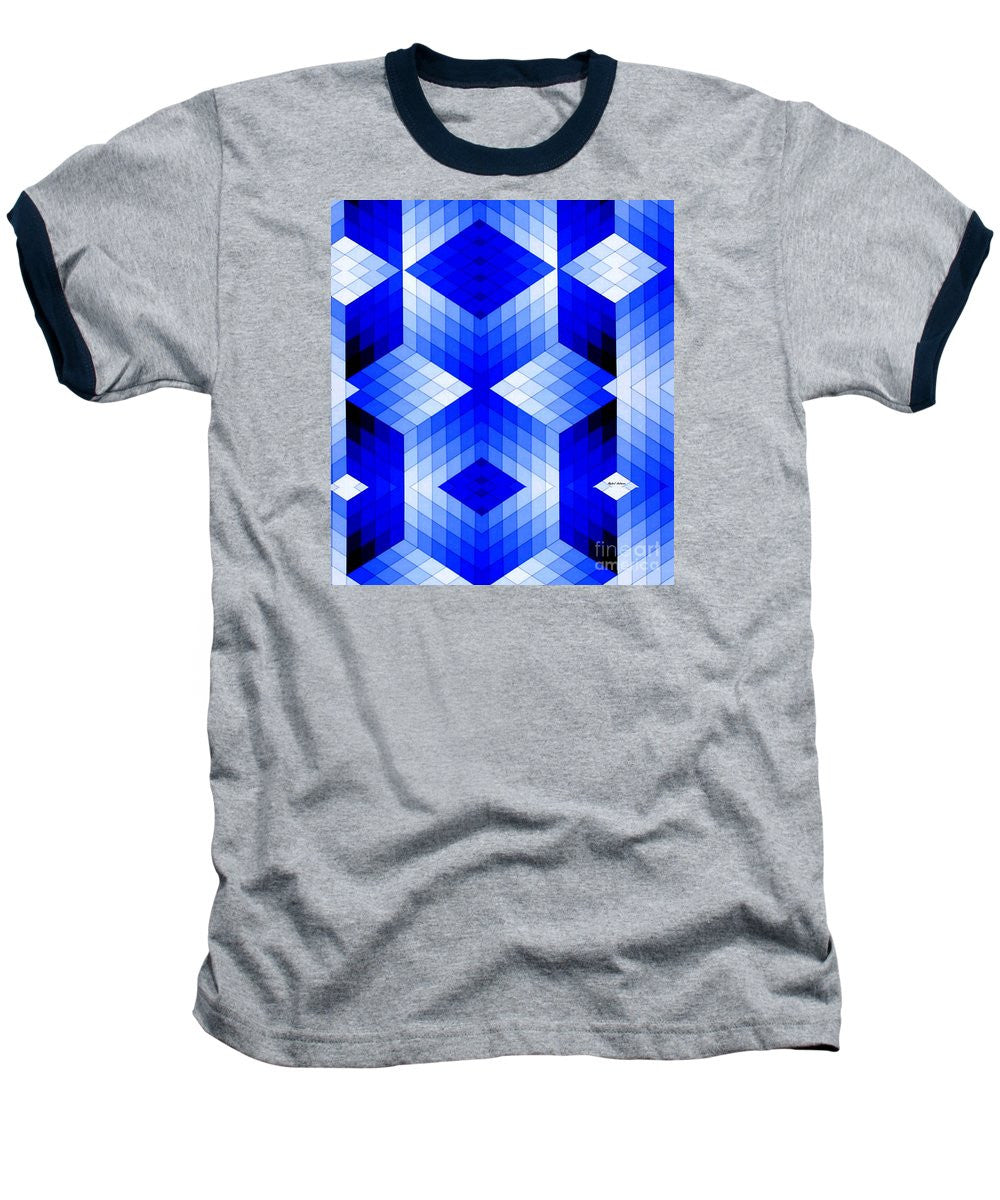 T-shirt de baseball - Motif géométrique en bleu