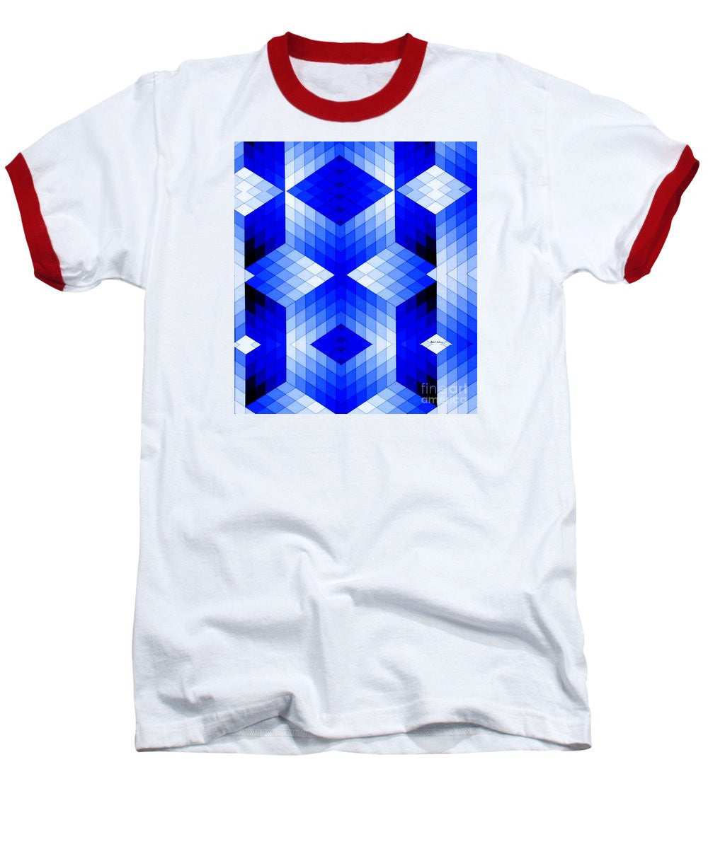 T-shirt de baseball - Motif géométrique en bleu