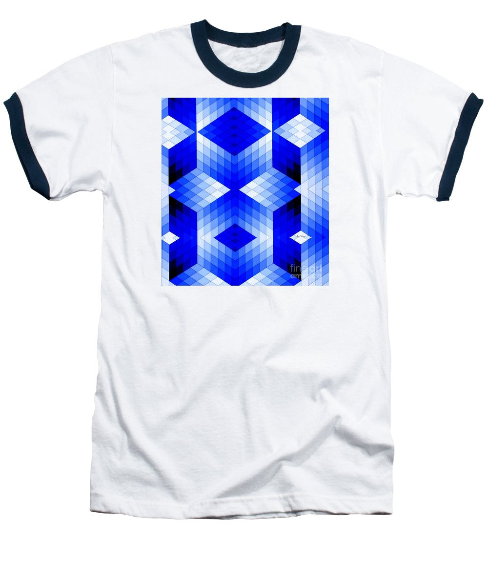 T-shirt de baseball - Motif géométrique en bleu