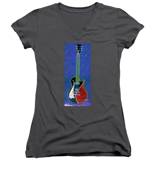 T-shirt col V pour femme (coupe junior) - Guitare 0817