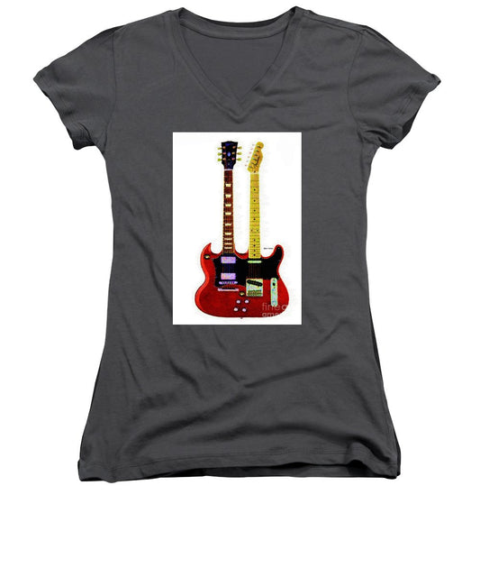 Women's V-Neck T-Shirt (Junior Cut) - Guitar Duo