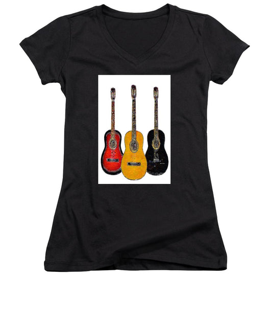 T-shirt col V pour femme (coupe junior) - Guitar Trio