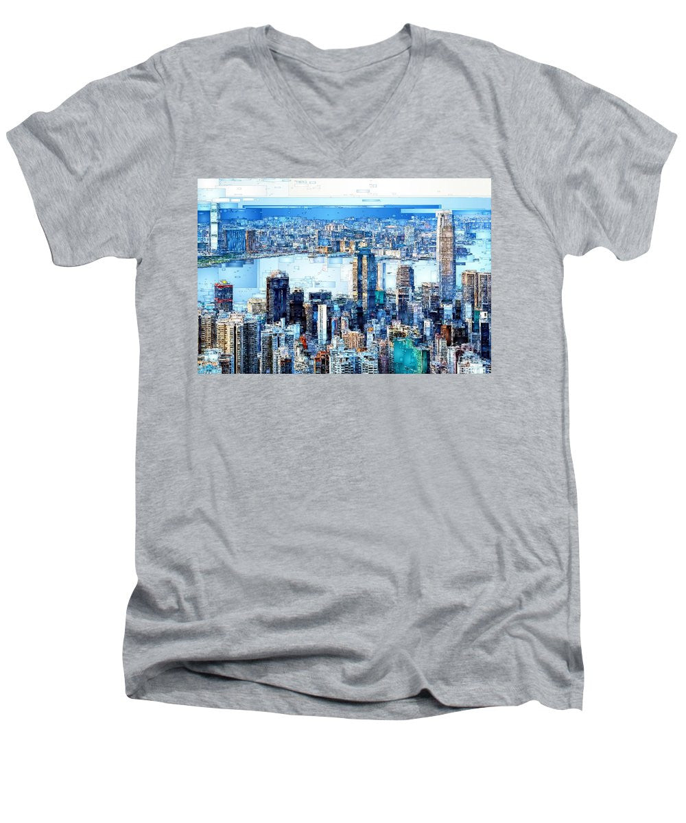 Men's V-Neck T-Shirt - Hong Kong Skyline