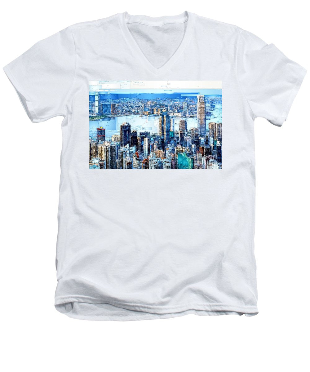 Men's V-Neck T-Shirt - Hong Kong Skyline