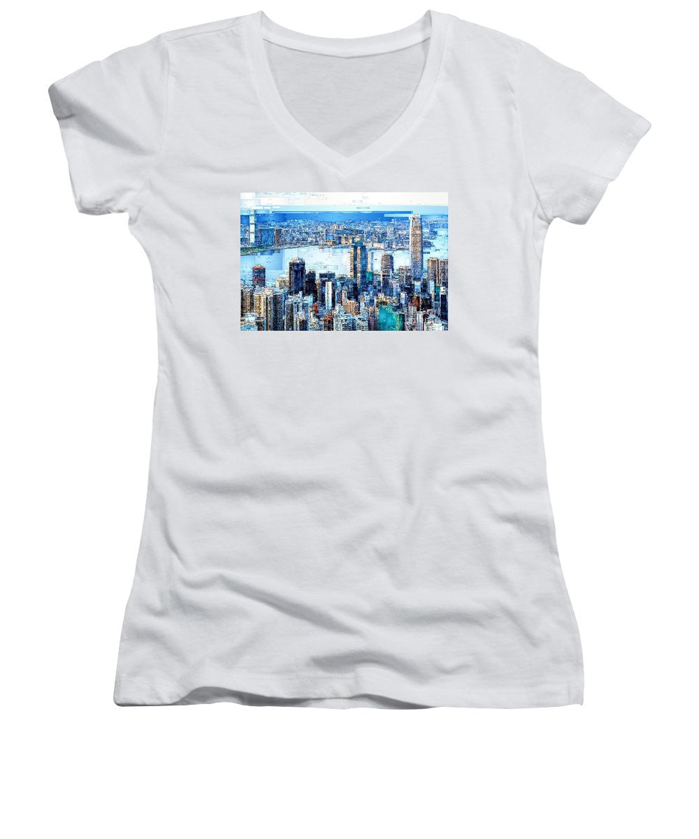 Women's V-Neck T-Shirt (Junior Cut) - Hong Kong Skyline