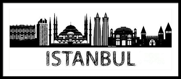 Impression encadrée - Croquis de silhouette d'Istanbul en noir et blanc