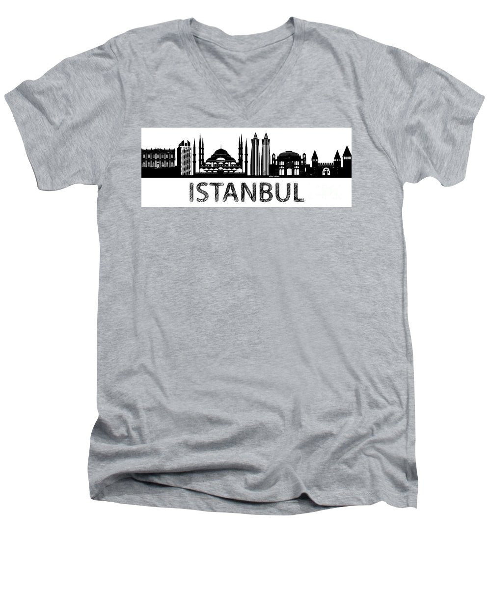 Men's V-Neck T-Shirt - Istanbul Silhouette Sketch In Black And White