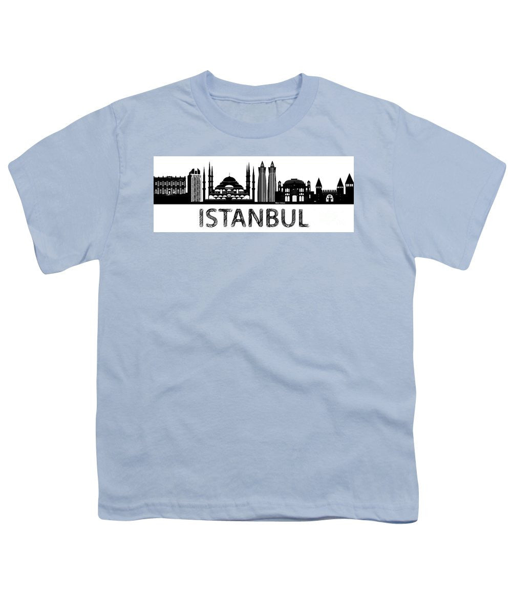 T-shirt pour jeunes - Croquis de la silhouette d'Istanbul en noir et blanc