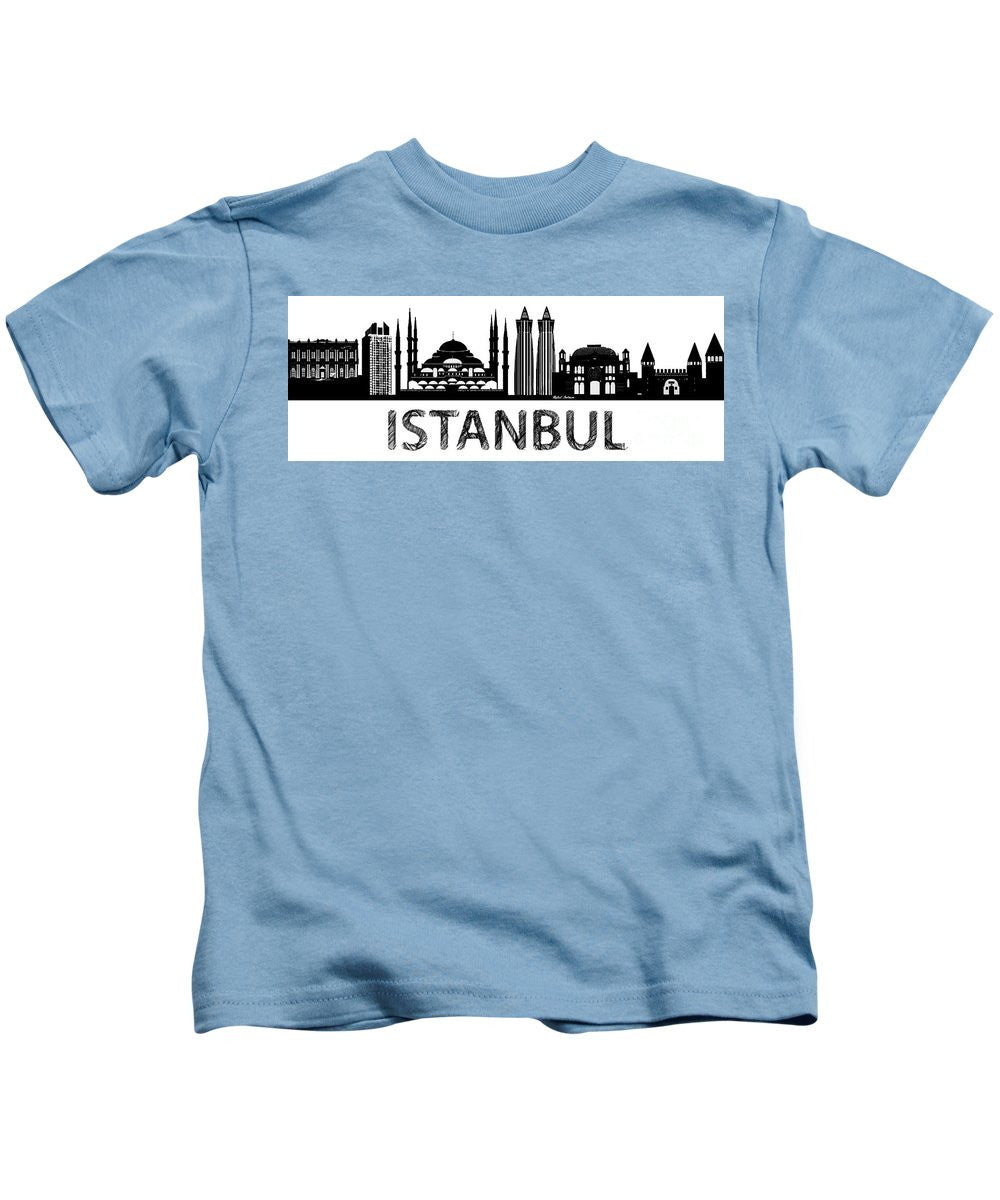 T-shirt pour enfants - Croquis de la silhouette d'Istanbul en noir et blanc