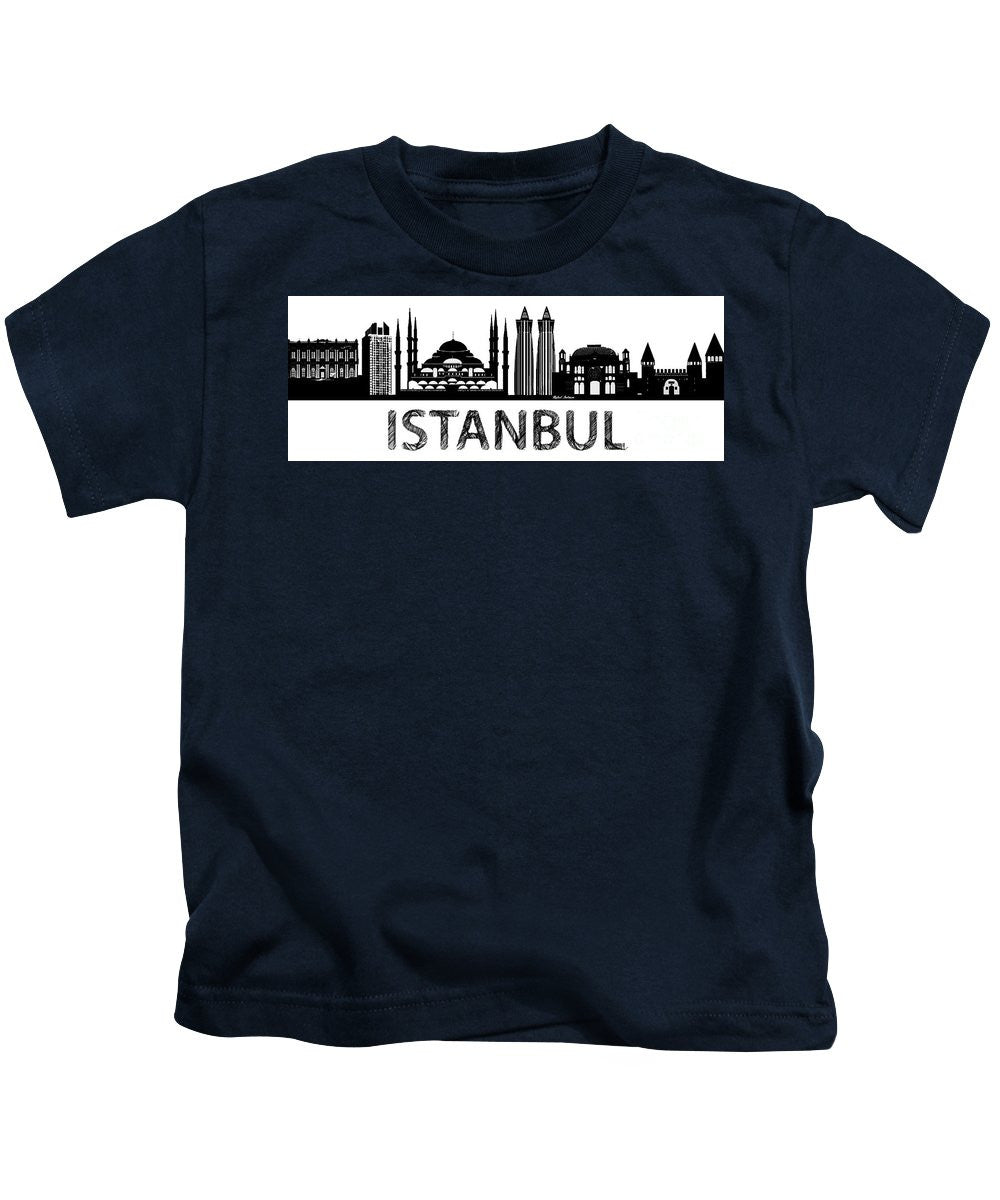 T-shirt pour enfants - Croquis de la silhouette d'Istanbul en noir et blanc