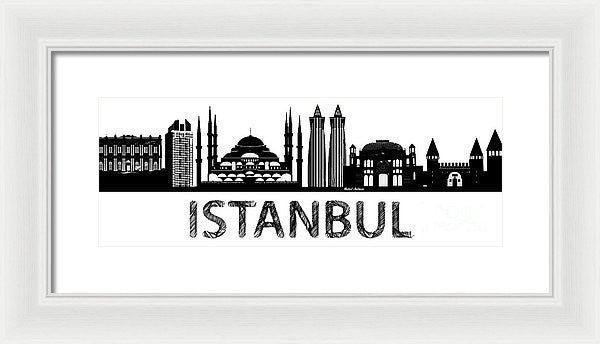 Impression encadrée - Croquis de silhouette d'Istanbul en noir et blanc