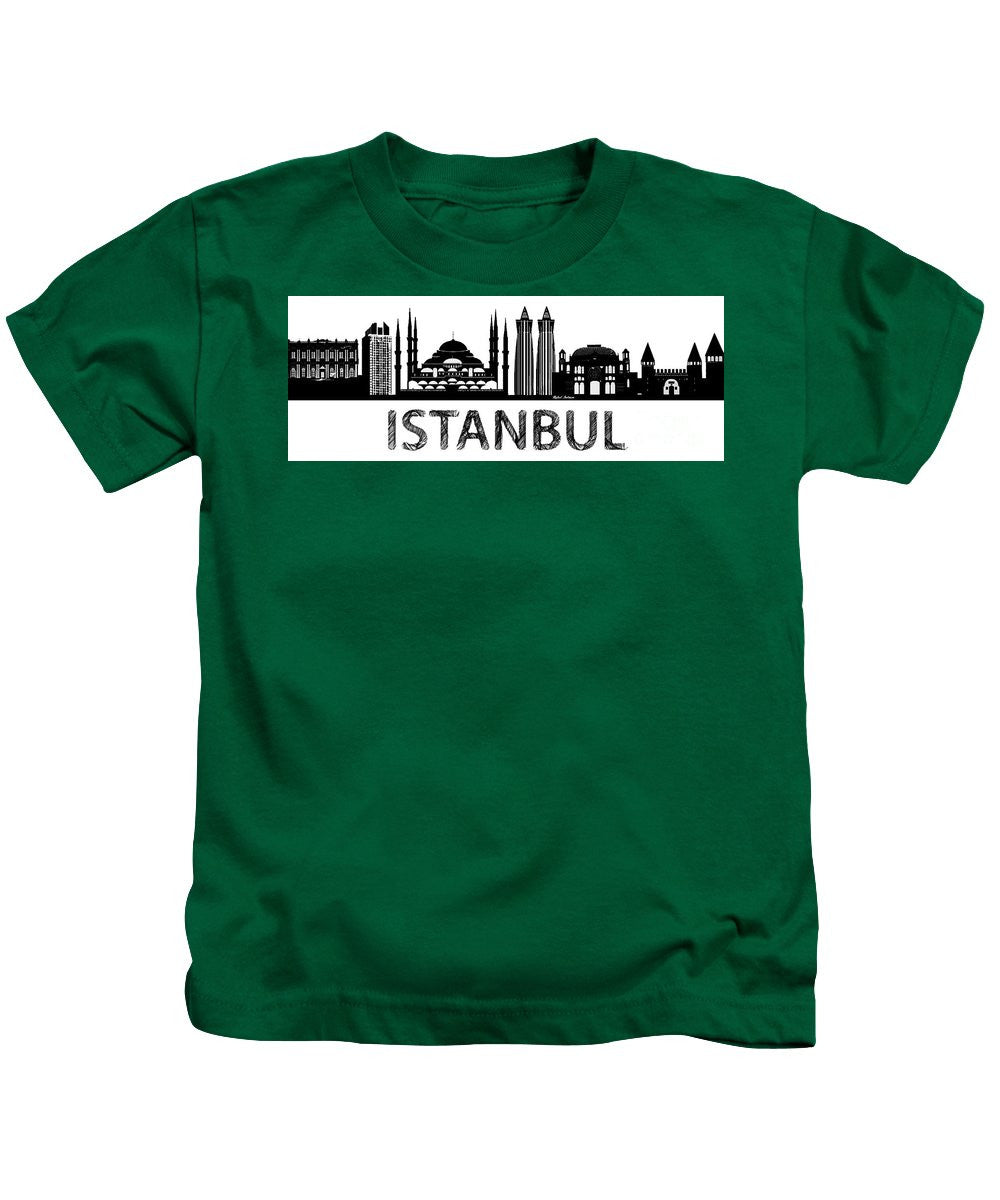 T-shirt pour enfants - Croquis de la silhouette d'Istanbul en noir et blanc