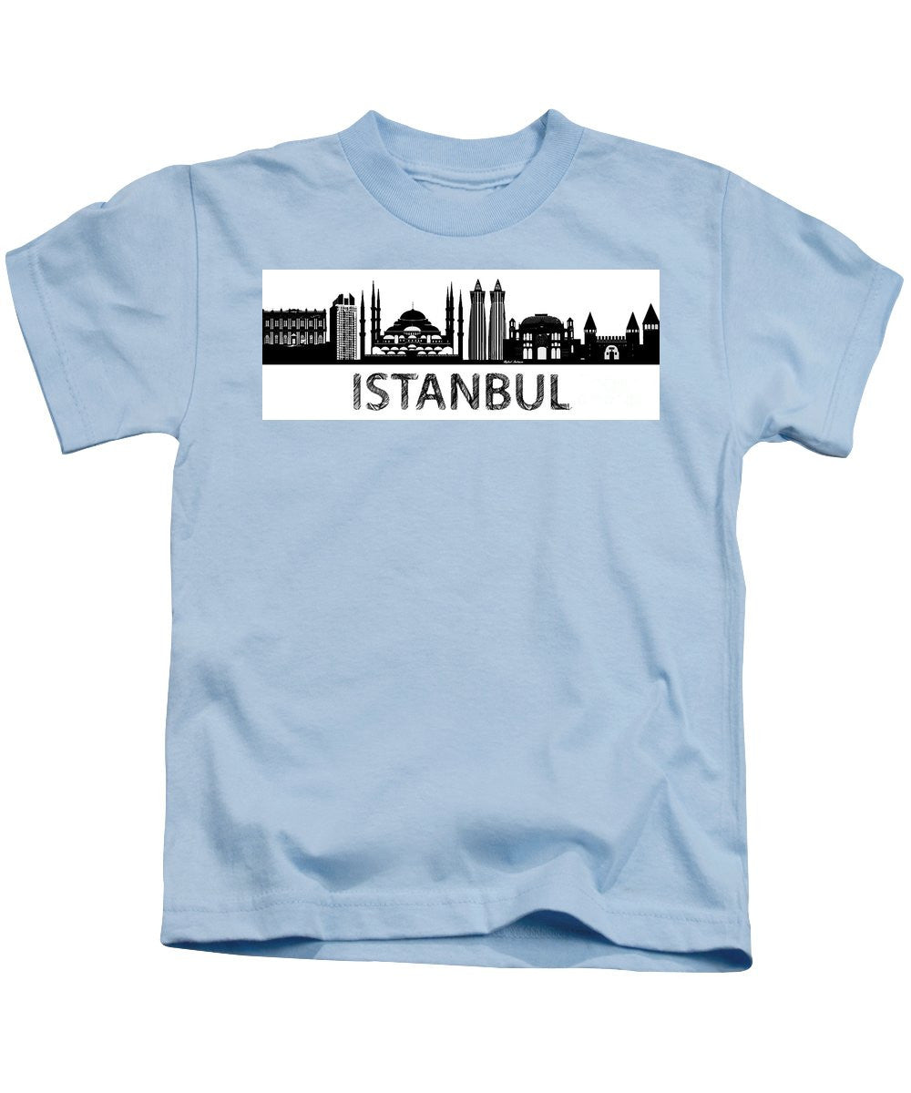 T-shirt pour enfants - Croquis de la silhouette d'Istanbul en noir et blanc