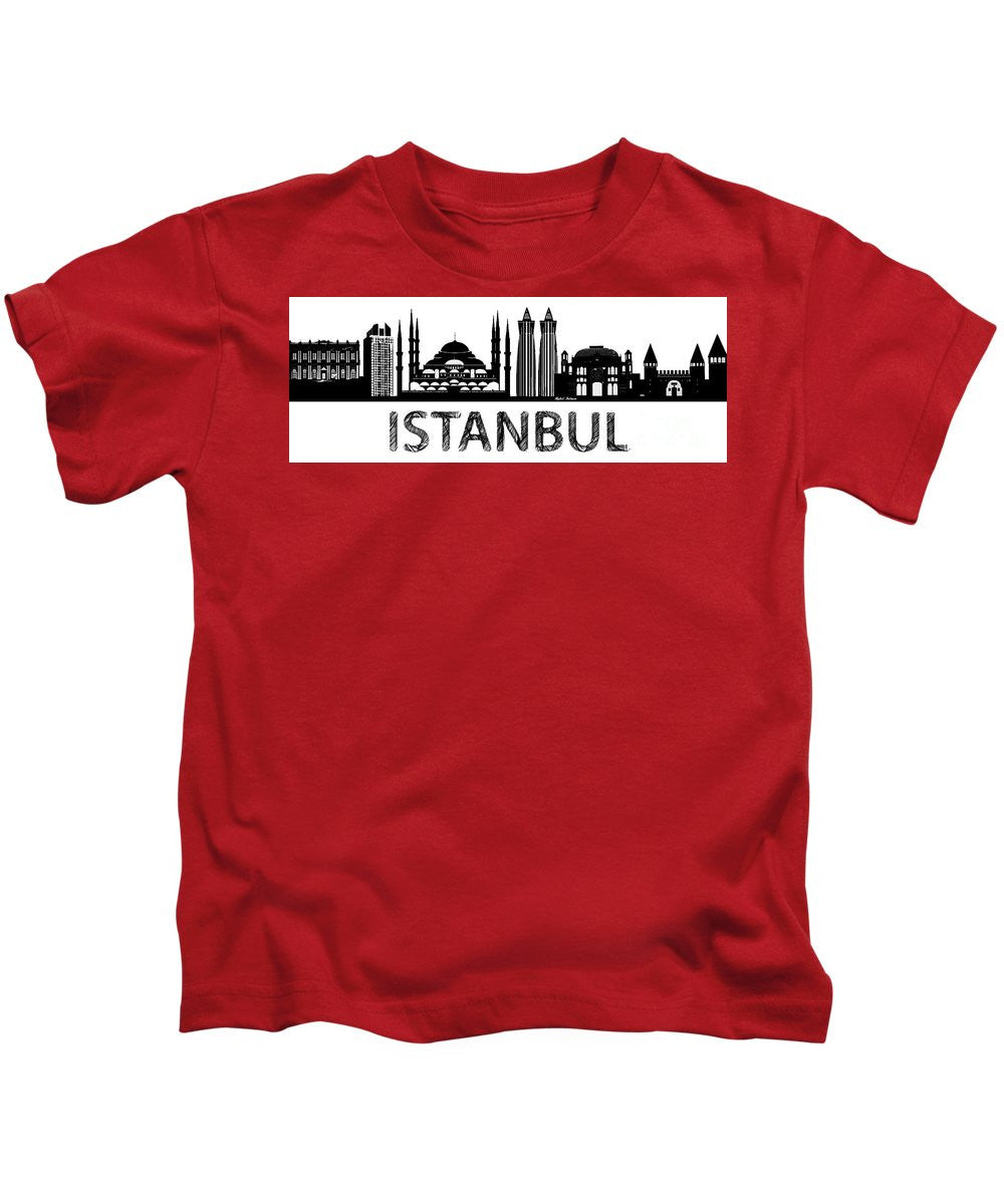 T-shirt pour enfants - Croquis de la silhouette d'Istanbul en noir et blanc