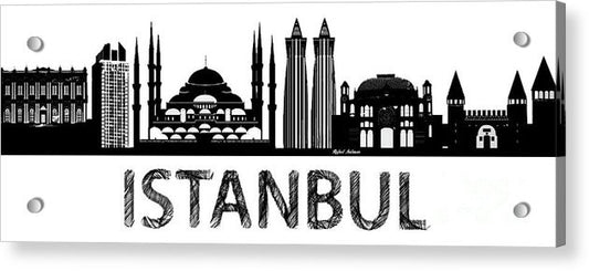 Acrylic Print - Istanbul Silhouette Sketch In Black And White