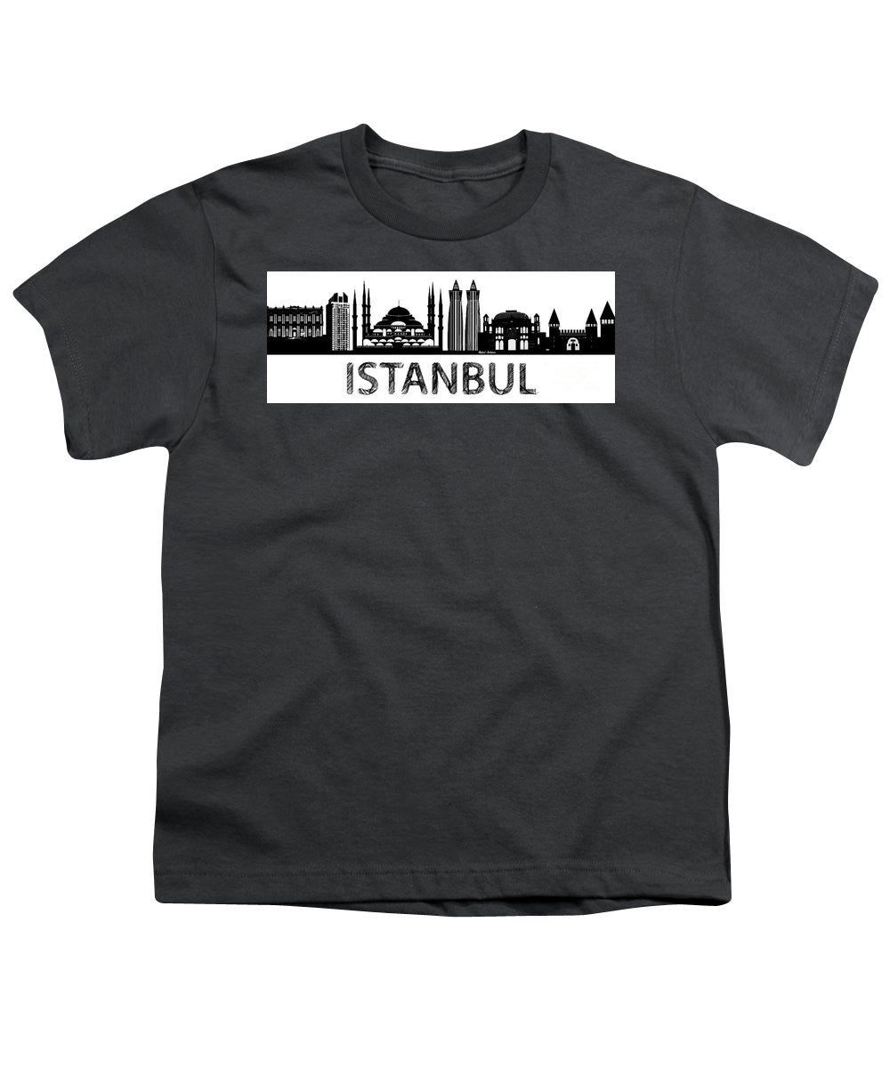 T-shirt pour jeunes - Croquis de la silhouette d'Istanbul en noir et blanc