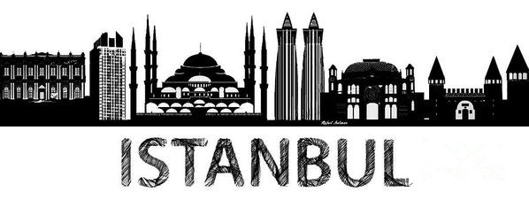 Art Print - Istanbul Silhouette Sketch In Black And White
