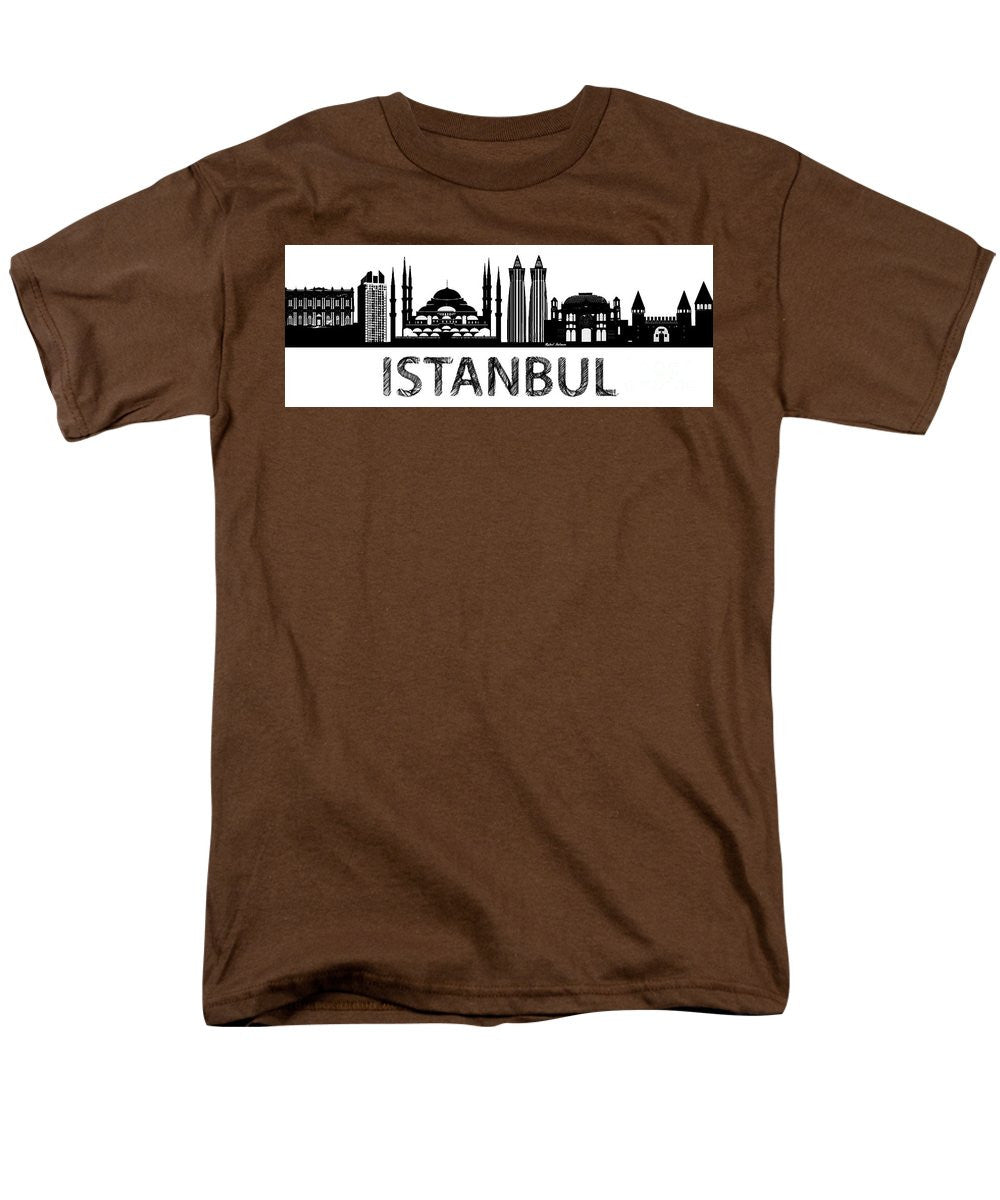 T-shirt pour homme (coupe standard) - Croquis de silhouette d'Istanbul en noir et blanc