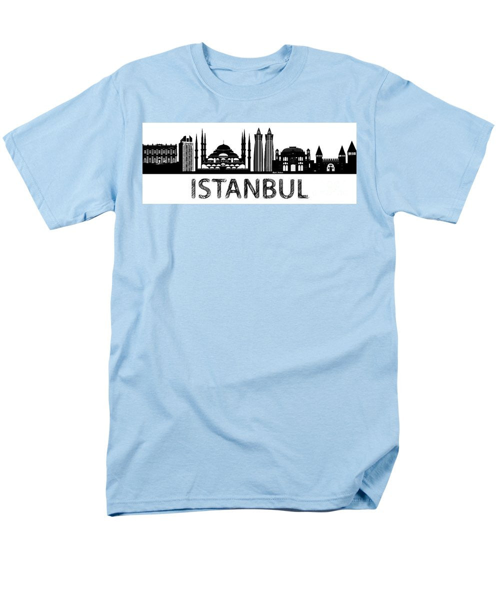 T-shirt pour homme (coupe standard) - Croquis de silhouette d'Istanbul en noir et blanc