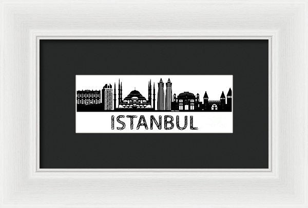 Impression encadrée - Croquis de silhouette d'Istanbul en noir et blanc