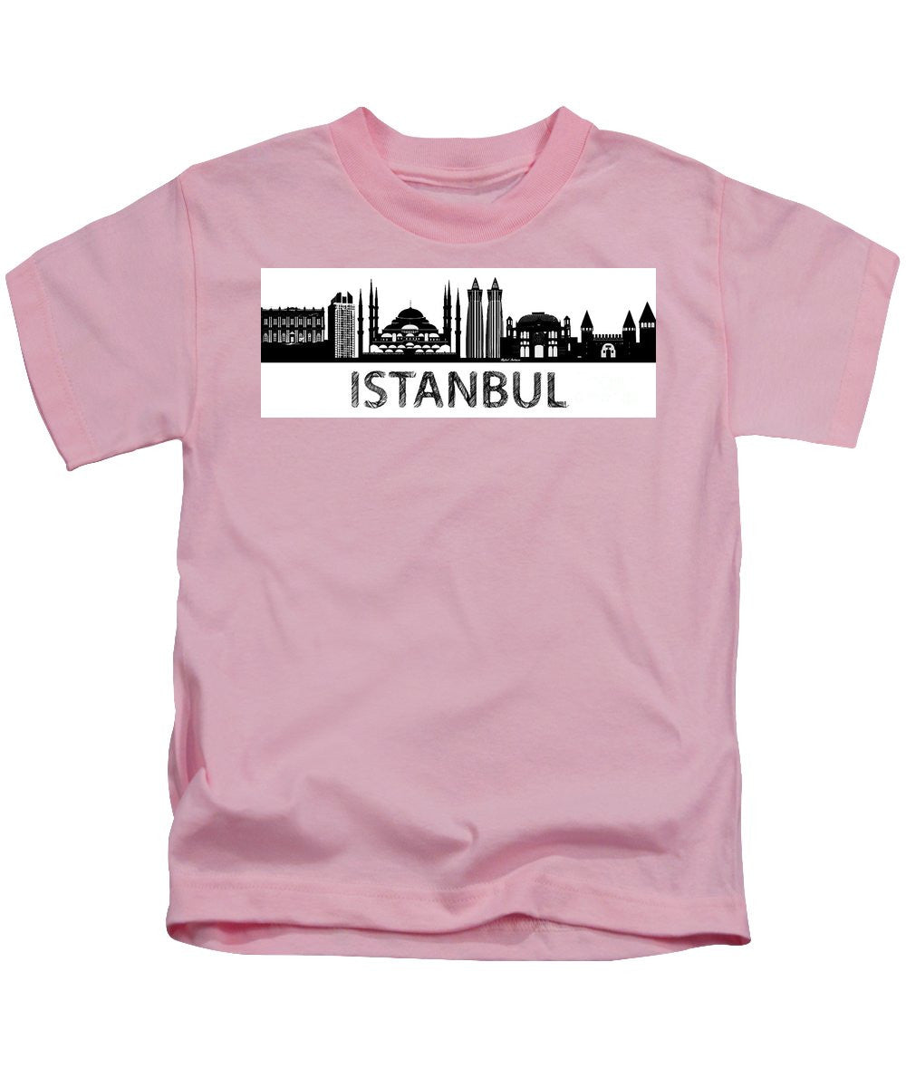 T-shirt pour enfants - Croquis de la silhouette d'Istanbul en noir et blanc