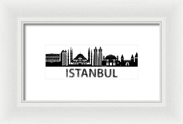 Impression encadrée - Croquis de silhouette d'Istanbul en noir et blanc