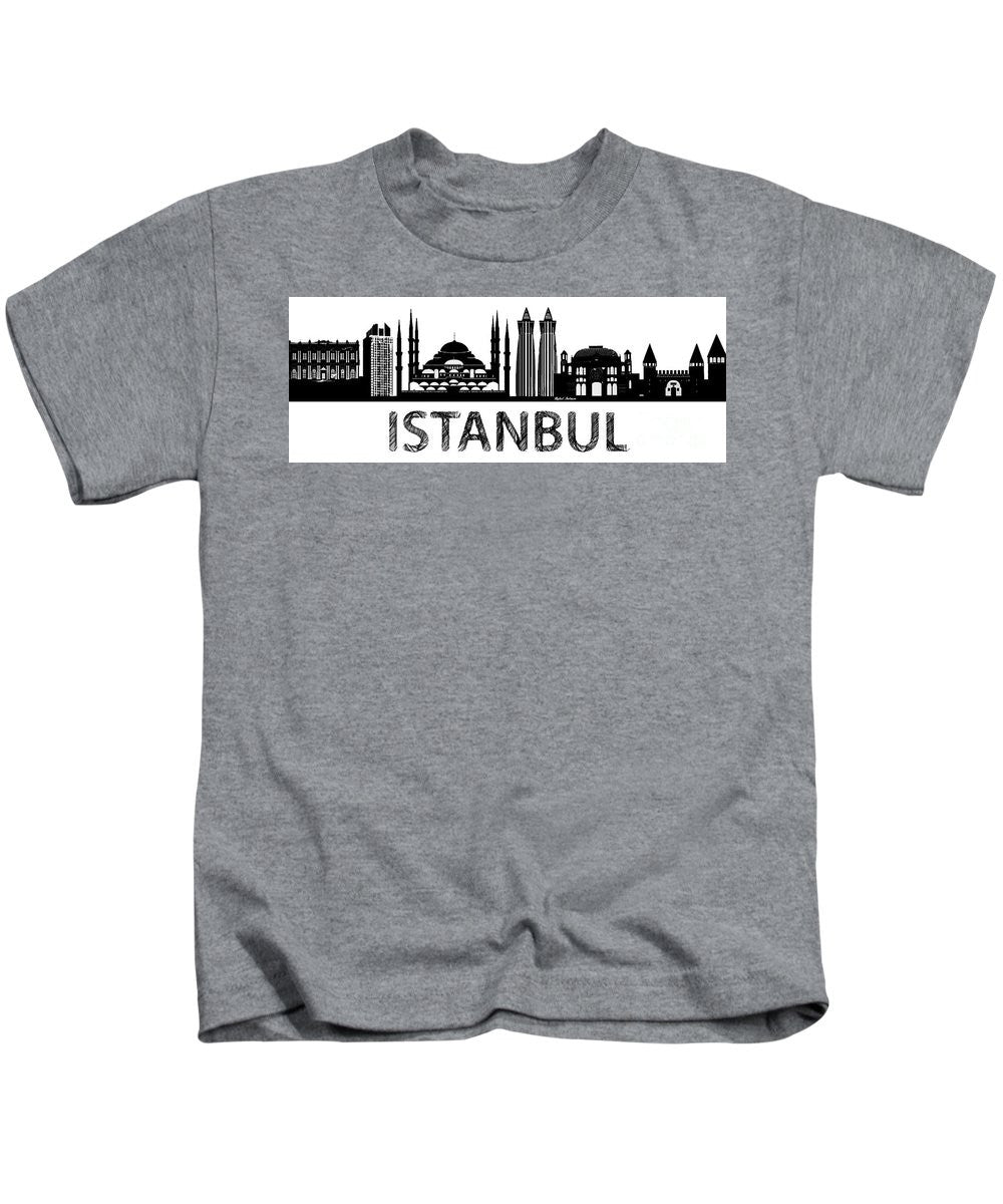 T-shirt pour enfants - Croquis de la silhouette d'Istanbul en noir et blanc