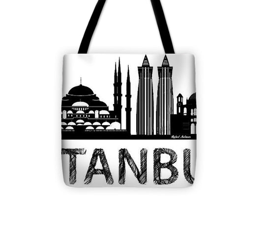 Tote Bag - Istanbul Silhouette Sketch In Black And White