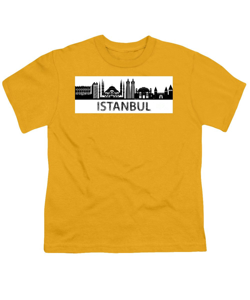 T-shirt pour jeunes - Croquis de la silhouette d'Istanbul en noir et blanc