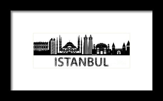 Framed Print - Istanbul Silhouette Sketch In Black And White