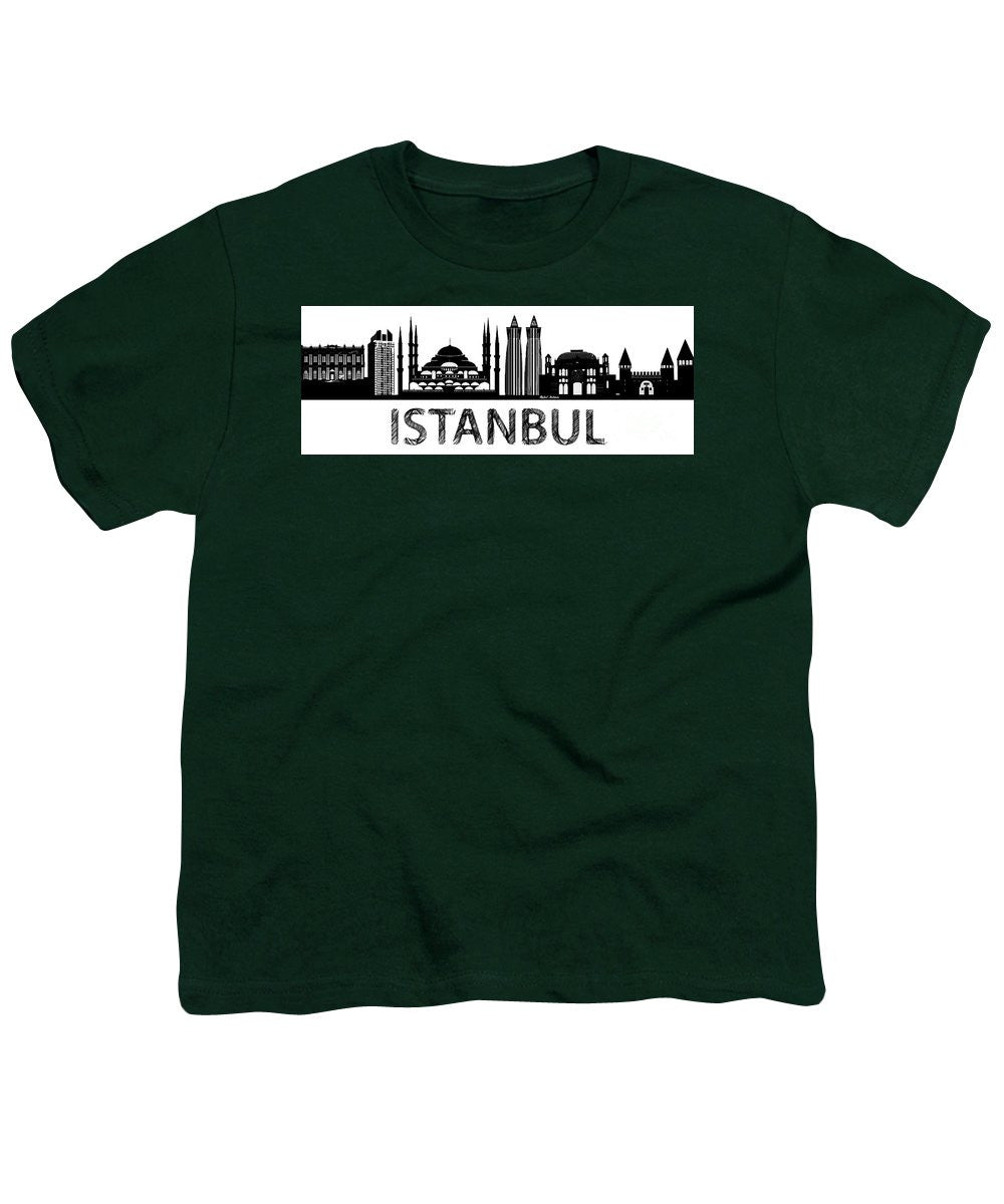 T-shirt pour jeunes - Croquis de la silhouette d'Istanbul en noir et blanc