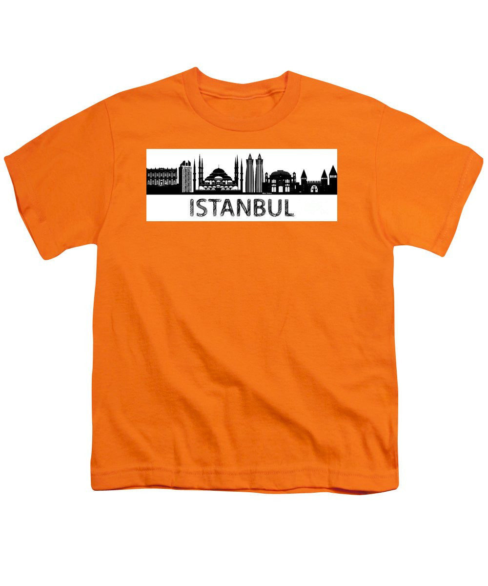 T-shirt pour jeunes - Croquis de la silhouette d'Istanbul en noir et blanc